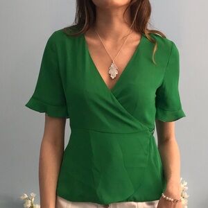 Zara Vibrant Green Wrap Blouse XS